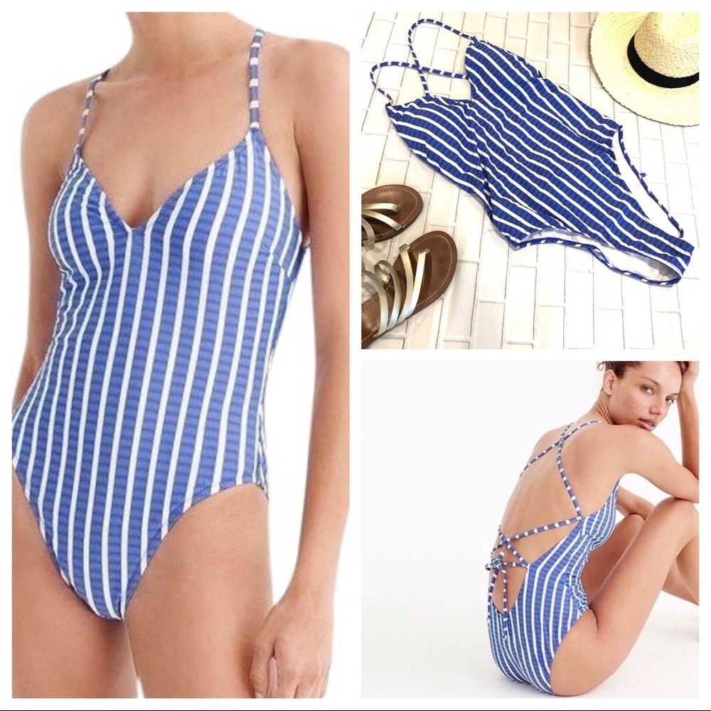 J.Crew Lace-up back in puckered stripe Sz 12 EUC